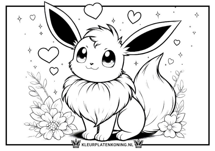 Kleurplaat Eevee met hartjes
