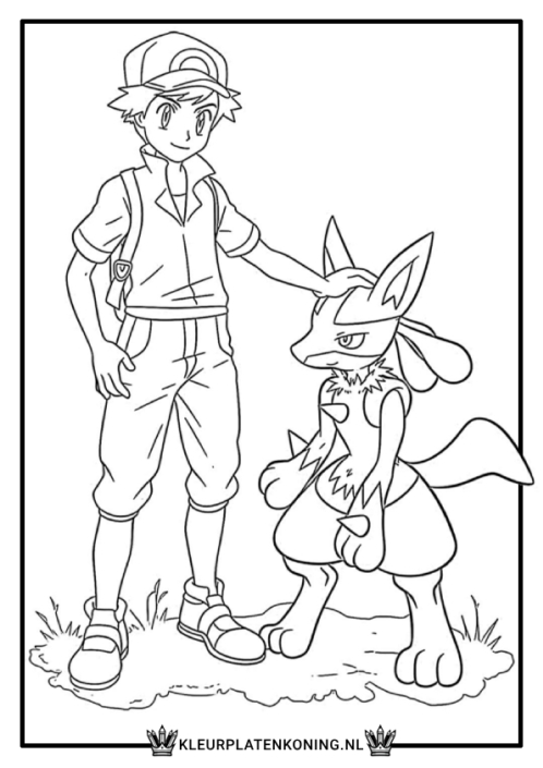 Kleurplaat Ash en Lucario
