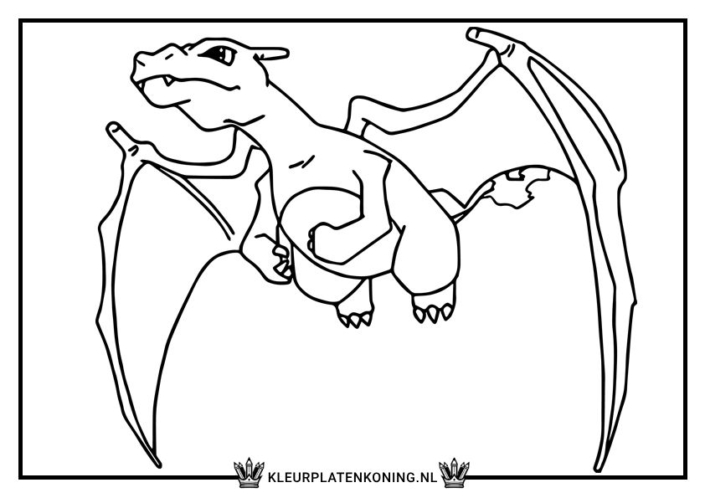 Kleurplaat van Charizard die vliegt in de lucht