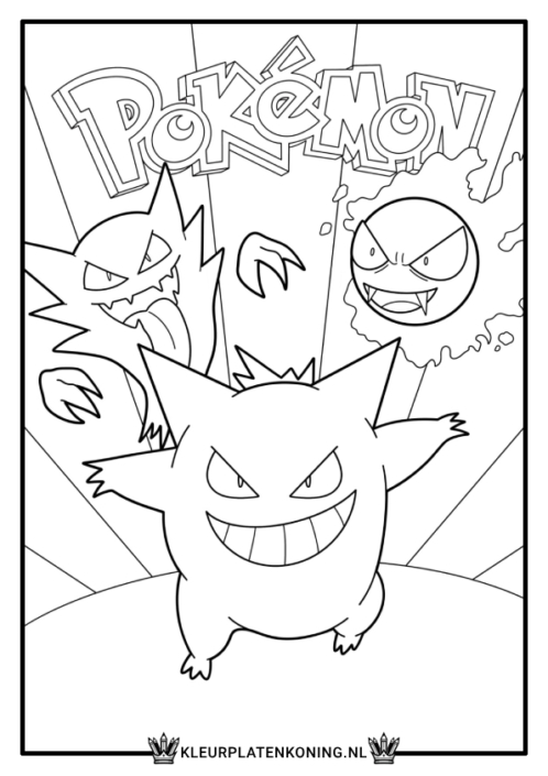 Kleurplaat van Gengar, Haunter en Gastly