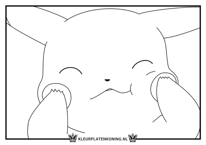 Kleurplaat Pikachu ziit aan zijn wangen