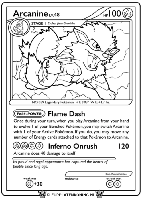 Kleurplaat Pokemonkaart Arcanine