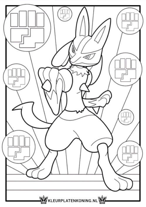 Lucario kleurplaat met symbolen