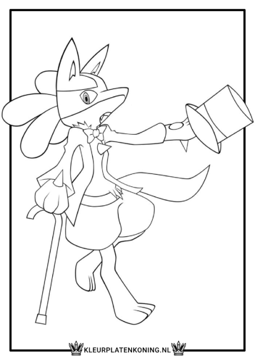 Lucario kleurplaat met hoge hoed