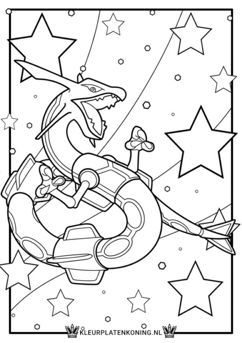 Kleurplaat Rayquaza met sterren